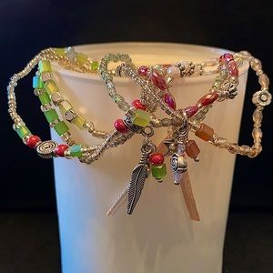 DUO STRETCHY MULTI STRAND PEARL BRACELETS WITH CHARMS